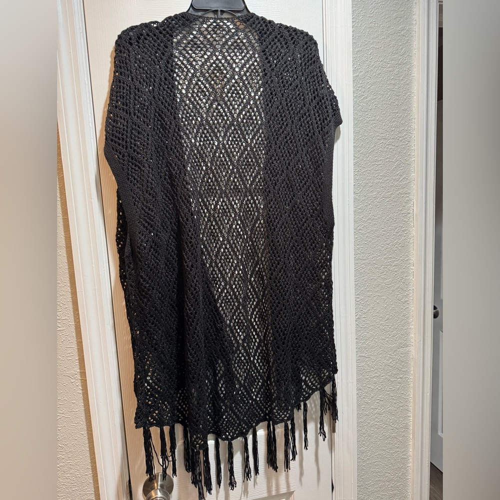 Maurice’s Women’s Black Open-Stitch Fringe Cardigan Size XXL NWT